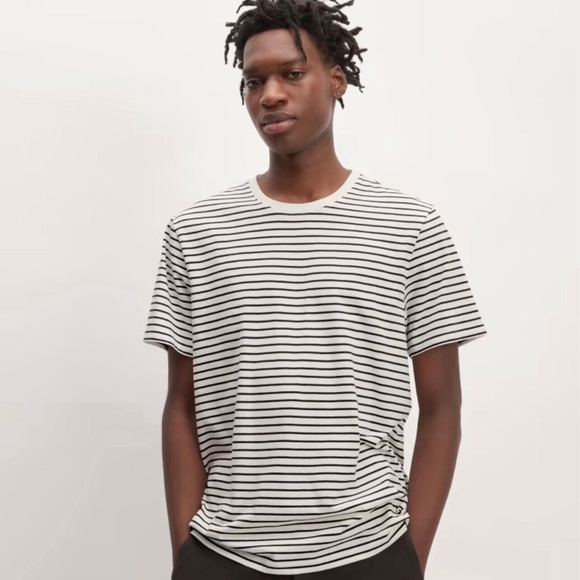 Everlane T-Shirt Essential Organic Crew Neck Pullover Stripe Black White Men XXL - Picture 8 of 11